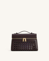 Thea Large Woven Top Handle Bag - Dark Red