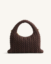 Cora Faux Suede Quilting Handle Bag - Dark Brown