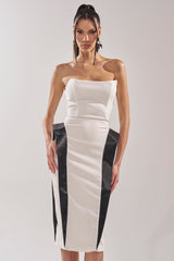 CHIC AND SOPHISTICATED STRUCTURED MIDI DRESS IN WHITE