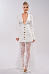 OK BOSS LADY BLAZER MAXI DRESS IN WHITE