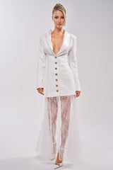 OK BOSS LADY BLAZER MAXI DRESS IN WHITE