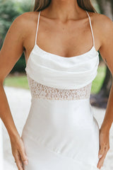 Golden Era Cowl Neck Lace Waist Midi Dress White