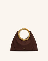 Amiya Leaf Handle Faux Suede Sculpture Bag - Mocha Brown