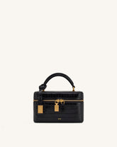 Cleo Box Shape Top Handle Bag - Black Croc