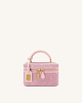 Cleo Artificial Crystal Box Shape Top Handle Bag - Pink