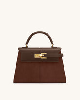 Elise Large Faux Suede Top Handle Bag - Mocha Brown
