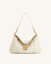 Jayla Metal Pendant Embellished Shoulder Bag - White