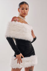 OH BABY VELVET MINI DRESS WITH FUR TRIM