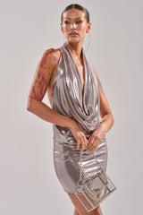PEEKABOO CLUB MINI DRESS IN SILVER