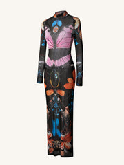 Sheer Butterfly and Beetle Gown - Multicolor