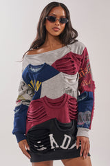 TALK LATER OFF THE SHOULDER PATCHWORK DRESS
