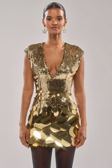 DANCE THE NIGHT AWAY SEQUIN MINI DRESS IN GOLD