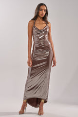 ATHENA METALLIC HALTER NECK MAXI DRESS