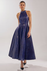 VEE FAUX LEATHER CROC MIDI DRESS