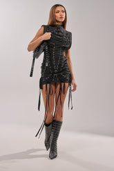 BANKS LACE UP MOCK NECK KNIT MINI DRESS