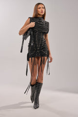 BANKS LACE UP MOCK NECK KNIT MINI DRESS
