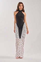 OUT FOR THE NIGHT MOCK NECK MAXI DRESS IN POLKA DOT