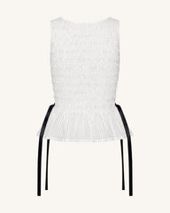 Smocked Peplum Sleeveless Top - White