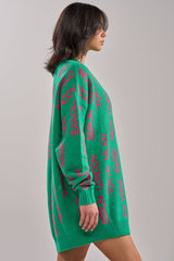 AROUND THE WORLD SWEATER MINI DRESS IN GREEN