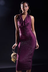 POPPIN' BOTTLES RHINESTONE MAXI DRESS IN PURPLE