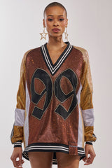 RYAN COLORBLOCK RHINESTONE JERSEY DRESS IN COCOA