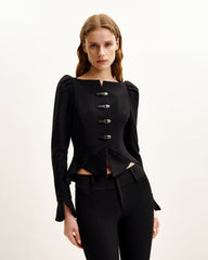 Olivia Puff Shoulder Blazer - Black