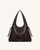 Elara Drawstring Hobo Bag - Dark Brown
