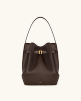 Clara Lock Accent Bucket Shoulder Bag - Mocha Brown