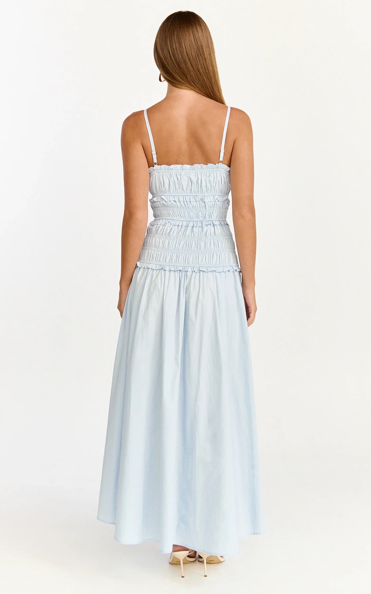 Cami Midi Dress - Rushed Bodice Dress in Blue