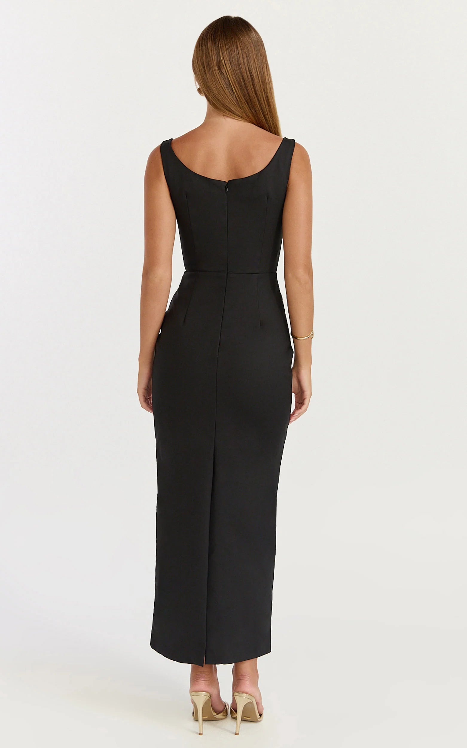 Pietra Midi Dress - Off Shoulder Structured Dress in Black