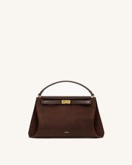 Carmen Faux Suede Top Handle Bag - Dark Brown