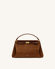 Carmen Faux Suede Top Handle Bag - Brown