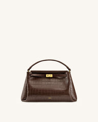 Carmen Top Handle Bag - Dark Brown Croc