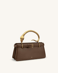 Elena Snake Handle Top Handle Bag - Dark Brown