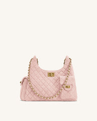 Vivian Faux Suede Quilted Shoulder Bag - Pink
