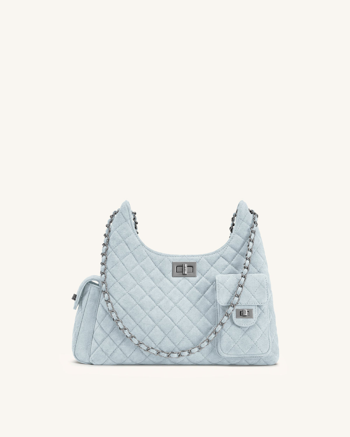 Vivian Faux Suede Quilted Shoulder Bag - Light Blue