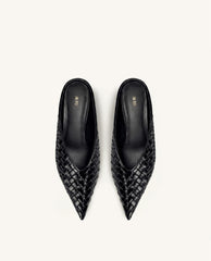 Helena Woven Textured Pointed Toe Mules - Black