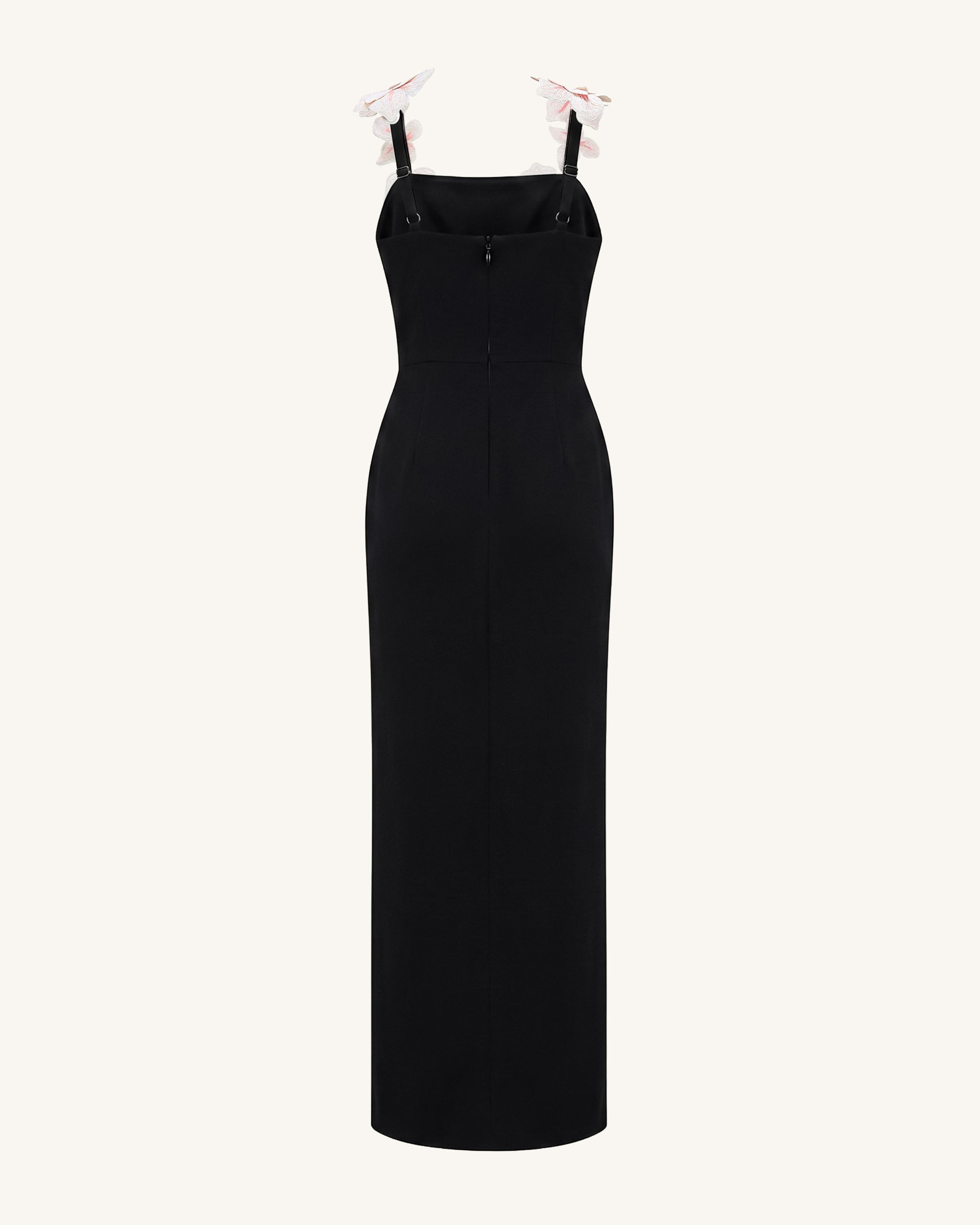 Flower Embroidered Dress - Black/Pink
