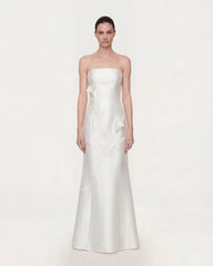Strapless Floral Polyester Dress - White