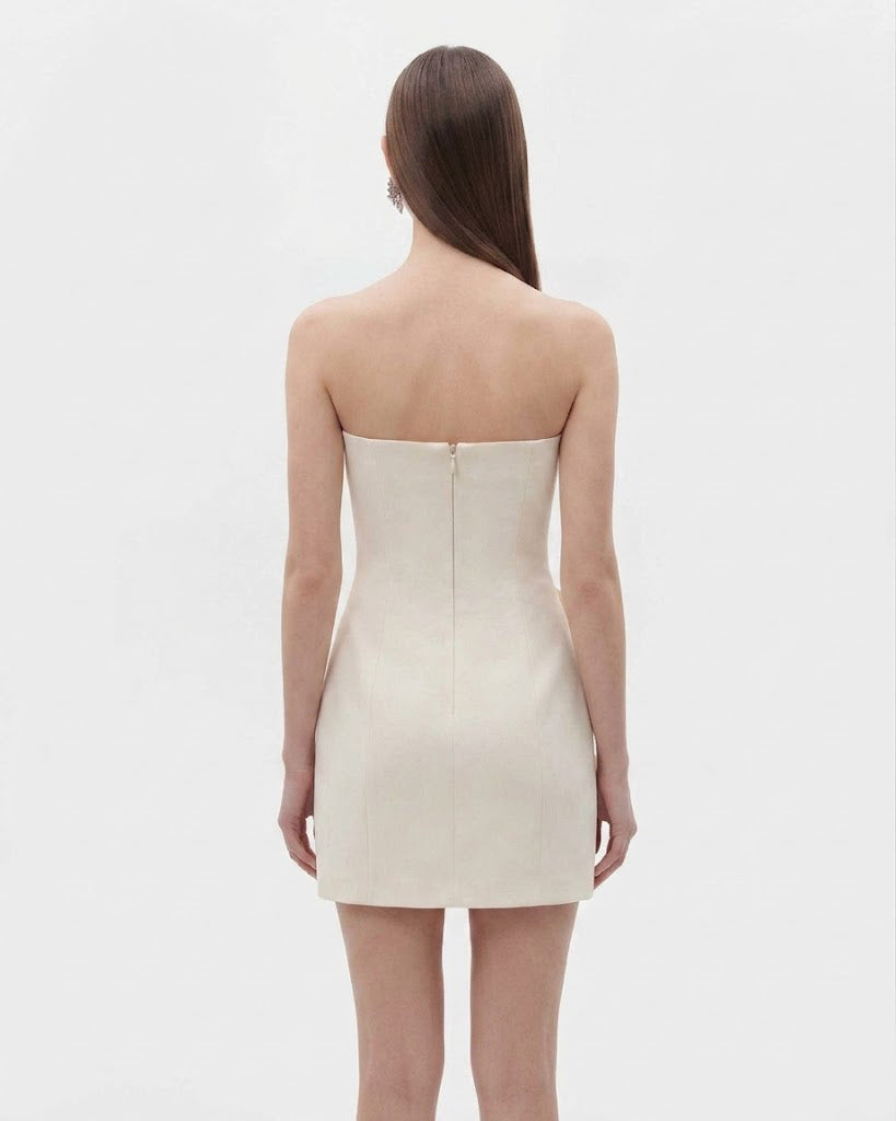 Strapless Floral Appliqué Dress - White