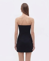 Strapless Floral Appliqué Dress - Black