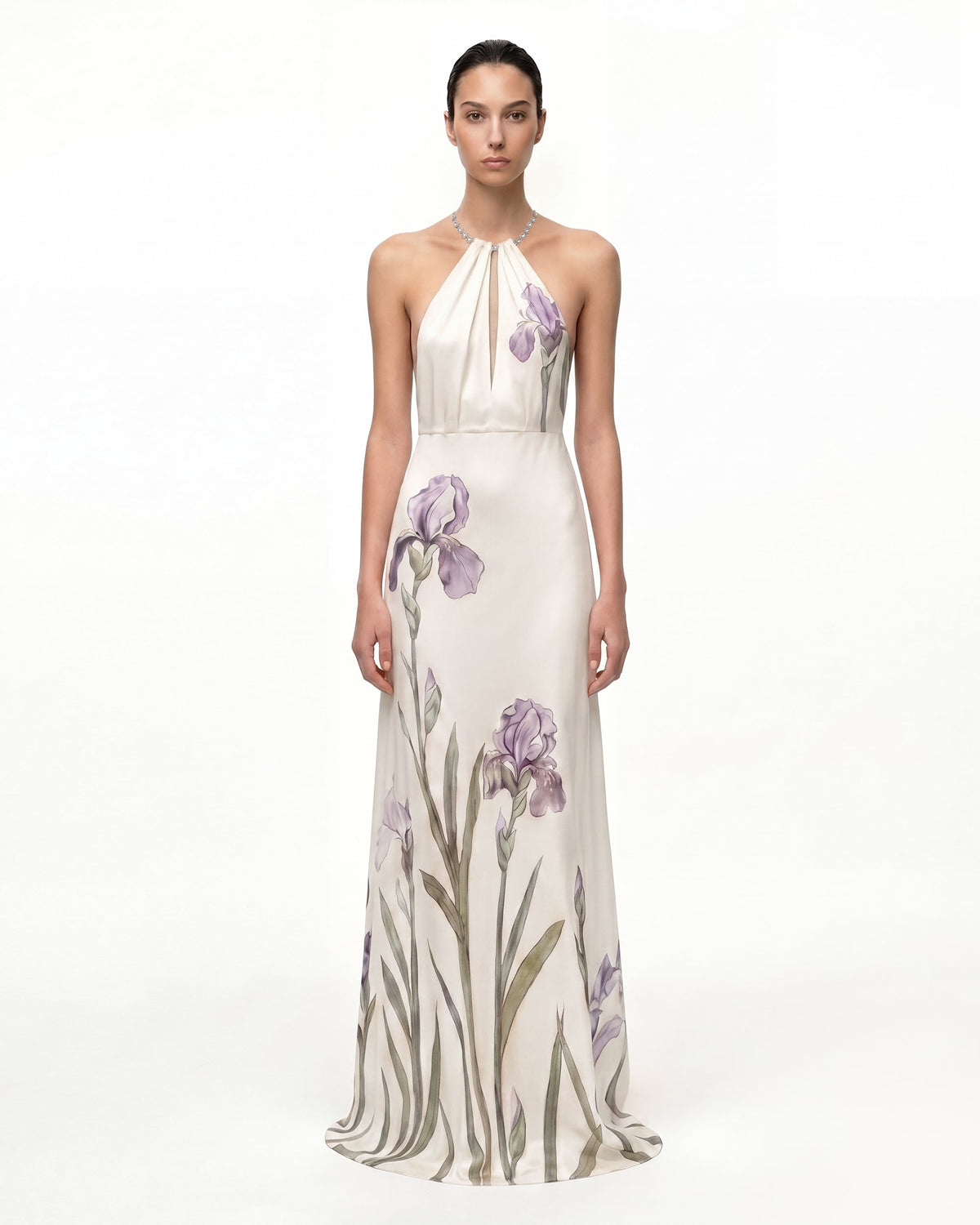 Floral Print Backless Maxi Dress - Ivory