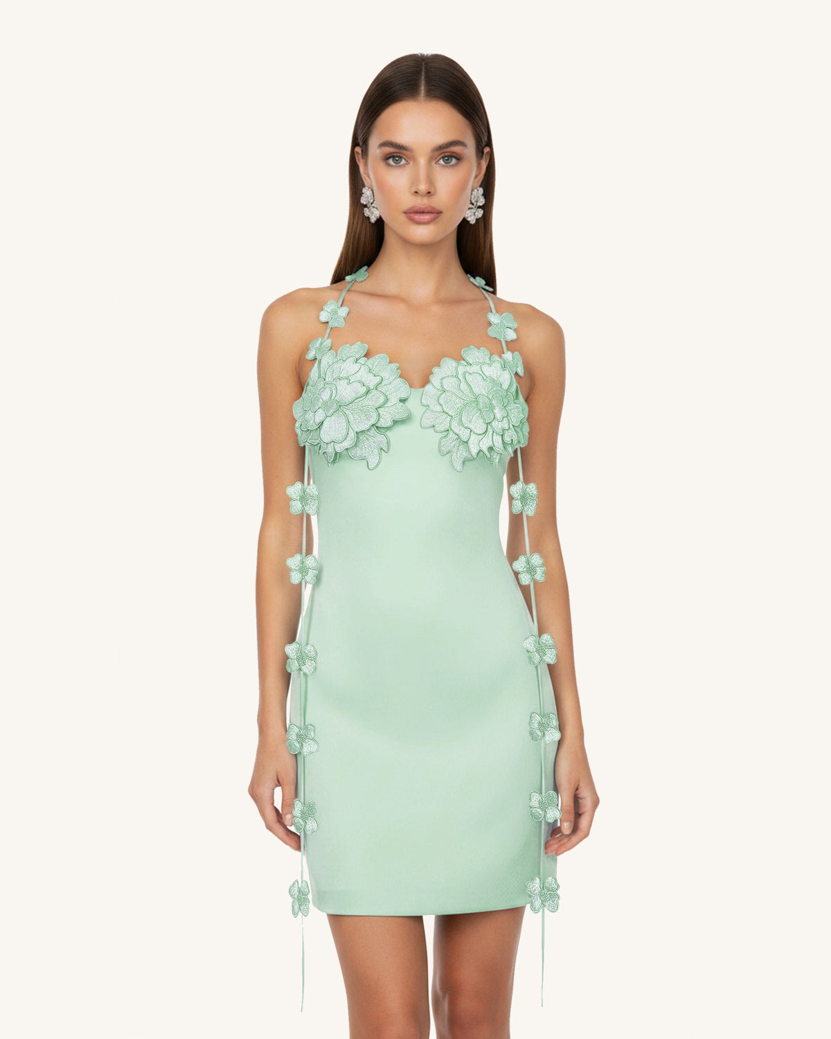 Floral Embellished Slip Mini Dress - MintGreen
