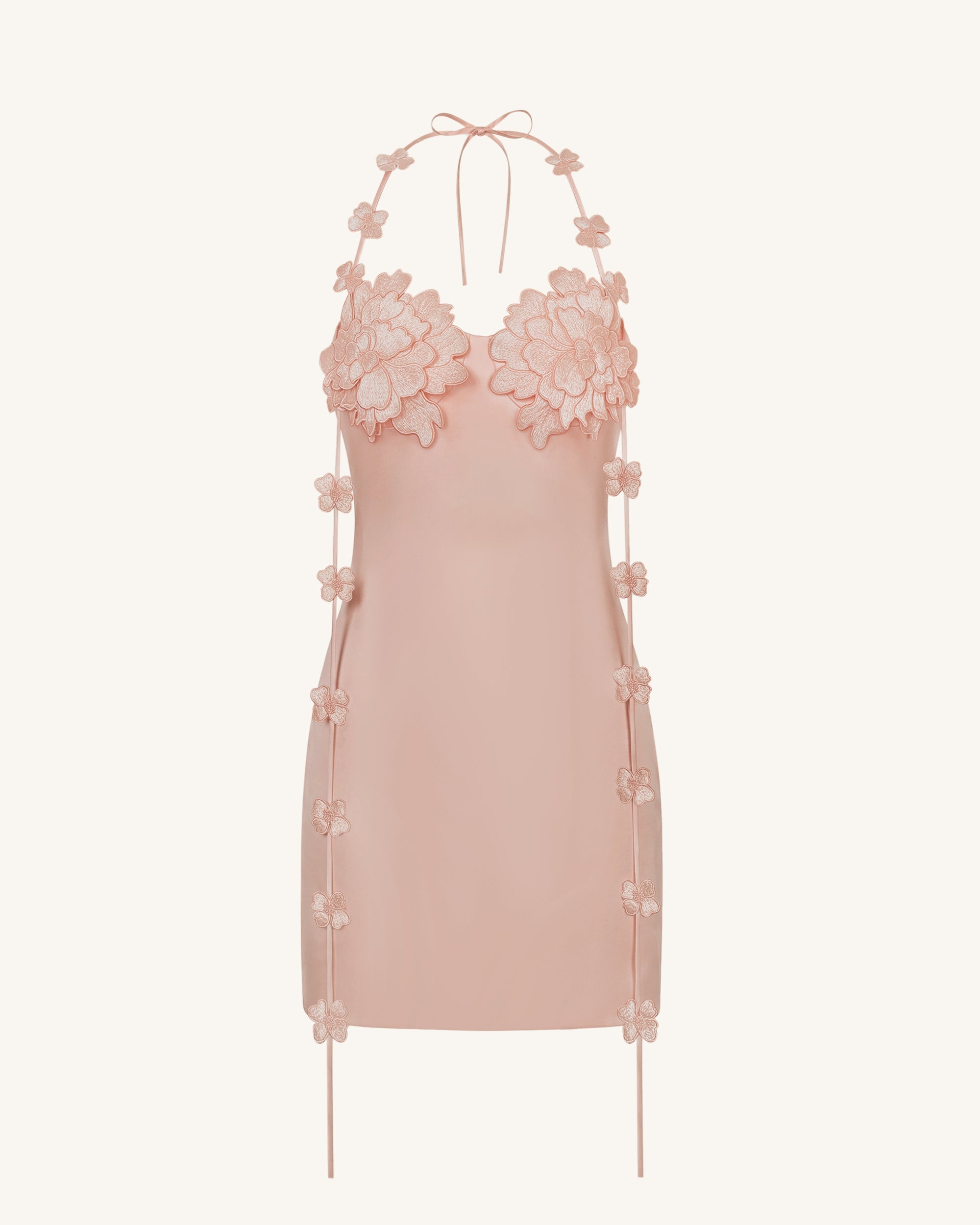 Floral Embellished Slip Mini Dress - Blush Pink