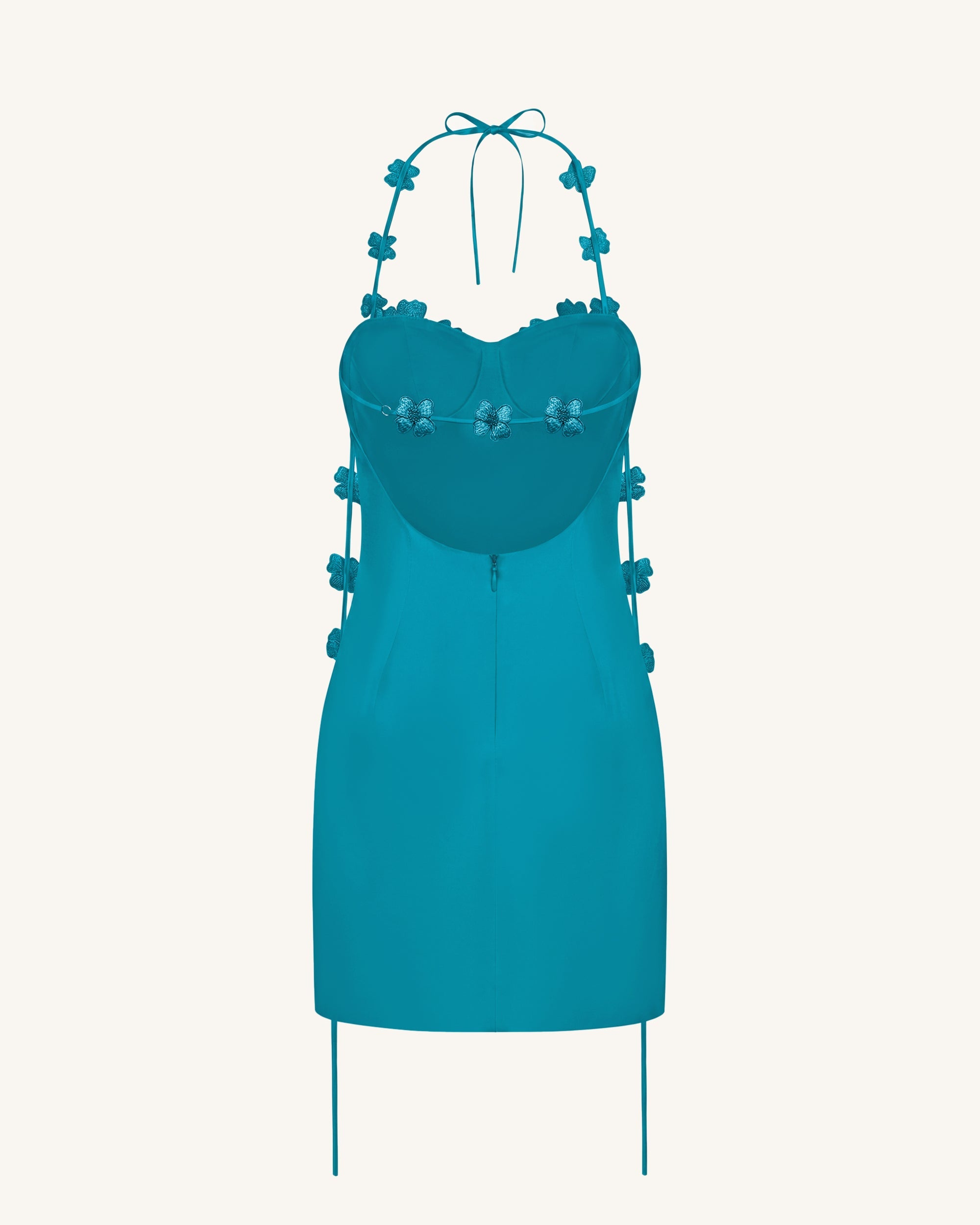 Floral Embellished Slip Mini Dress - Teal Blue