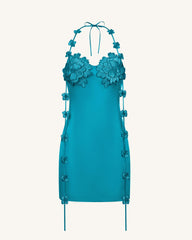 Floral Embellished Slip Mini Dress - Teal Blue