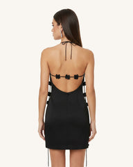 Floral Embellished Slip Mini Dress -Black