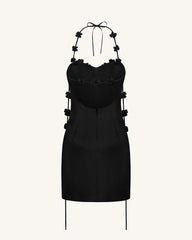 Floral Embellished Slip Mini Dress -Black