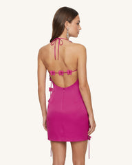 Floral Embellished Slip Mini Dress - Fuchsia Pink