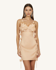 Floral Embellished Slip Mini Dress - Beige